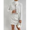 imageFloerns Womens 2 Piece Outfits Plaid Tweed Blazer Long Sleeve Jacket and Skirt SetWhite Pearl