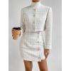 imageFloerns Womens 2 Piece Outfits Plaid Tweed Blazer Long Sleeve Jacket and Skirt SetWhite Pearl