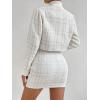imageFloerns Womens 2 Piece Outfits Plaid Tweed Blazer Long Sleeve Jacket and Skirt SetWhite Pearl