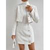 imageFloerns Womens 2 Piece Outfits Plaid Tweed Blazer Long Sleeve Jacket and Skirt SetWhite Pearl