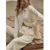 imageFloerns Womens 2 Piece Outfits Slit Hem Longline Blouse and Wide Leg Pants SetA Beige
