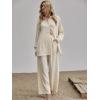 imageFloerns Womens 2 Piece Outfits Slit Hem Longline Blouse and Wide Leg Pants SetA Beige