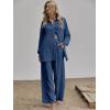 imageFloerns Womens 2 Piece Outfits Slit Hem Longline Blouse and Wide Leg Pants SetA Dusty Blue