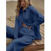 imageFloerns Womens 2 Piece Outfits Slit Hem Longline Blouse and Wide Leg Pants SetA Dusty Blue