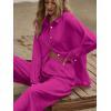 imageFloerns Womens 2 Piece Outfits Slit Hem Longline Blouse and Wide Leg Pants SetA Hot Pink