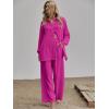 imageFloerns Womens 2 Piece Outfits Slit Hem Longline Blouse and Wide Leg Pants SetA Hot Pink