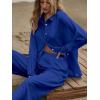 imageFloerns Womens 2 Piece Outfits Slit Hem Longline Blouse and Wide Leg Pants SetA Royal Blue