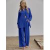 imageFloerns Womens 2 Piece Outfits Slit Hem Longline Blouse and Wide Leg Pants SetA Royal Blue