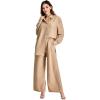 imageFloerns Womens 2 Piece Outfits Slit Hem Longline Blouse and Wide Leg Pants SetApricot Plain