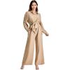 imageFloerns Womens 2 Piece Outfits Slit Hem Longline Blouse and Wide Leg Pants SetApricot Plain