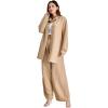 imageFloerns Womens 2 Piece Outfits Slit Hem Longline Blouse and Wide Leg Pants SetApricot Plain