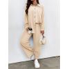 imageFloerns Womens 2 Piece Outfits Slit Hem Longline Blouse and Wide Leg Pants SetBeige Plus Size
