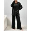 imageFloerns Womens 2 Piece Outfits Slit Hem Longline Blouse and Wide Leg Pants SetBlack Dull