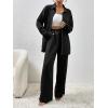 imageFloerns Womens 2 Piece Outfits Slit Hem Longline Blouse and Wide Leg Pants SetBlack Dull