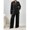 imageFloerns Womens 2 Piece Outfits Slit Hem Longline Blouse and Wide Leg Pants SetBlack Dull