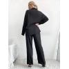 imageFloerns Womens 2 Piece Outfits Slit Hem Longline Blouse and Wide Leg Pants SetBlack Solid