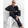 imageFloerns Womens 2 Piece Outfits Slit Hem Longline Blouse and Wide Leg Pants SetBlack Solid
