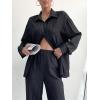 imageFloerns Womens 2 Piece Outfits Slit Hem Longline Blouse and Wide Leg Pants SetBlack Solid