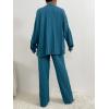 imageFloerns Womens 2 Piece Outfits Slit Hem Longline Blouse and Wide Leg Pants SetBlue Solid