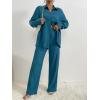 imageFloerns Womens 2 Piece Outfits Slit Hem Longline Blouse and Wide Leg Pants SetBlue Solid