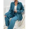 imageFloerns Womens 2 Piece Outfits Slit Hem Longline Blouse and Wide Leg Pants SetBlue Solid