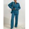 imageFloerns Womens 2 Piece Outfits Slit Hem Longline Blouse and Wide Leg Pants SetBlue Solid