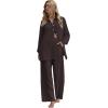 imageFloerns Womens 2 Piece Outfits Slit Hem Longline Blouse and Wide Leg Pants SetBrown