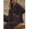 imageFloerns Womens 2 Piece Outfits Slit Hem Longline Blouse and Wide Leg Pants SetBrown