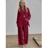 imageFloerns Womens 2 Piece Outfits Slit Hem Longline Blouse and Wide Leg Pants SetBurgundy