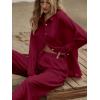 imageFloerns Womens 2 Piece Outfits Slit Hem Longline Blouse and Wide Leg Pants SetBurgundy