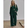 imageFloerns Womens 2 Piece Outfits Slit Hem Longline Blouse and Wide Leg Pants SetDark Green