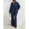imageFloerns Womens 2 Piece Outfits Slit Hem Longline Blouse and Wide Leg Pants SetDeep Blue