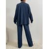 imageFloerns Womens 2 Piece Outfits Slit Hem Longline Blouse and Wide Leg Pants SetDeep Blue