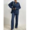 imageFloerns Womens 2 Piece Outfits Slit Hem Longline Blouse and Wide Leg Pants SetDeep Blue