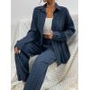 imageFloerns Womens 2 Piece Outfits Slit Hem Longline Blouse and Wide Leg Pants SetDeep Blue