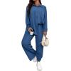 imageFloerns Womens 2 Piece Outfits Slit Hem Longline Blouse and Wide Leg Pants SetDusty Blue Solid