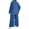imageFloerns Womens 2 Piece Outfits Slit Hem Longline Blouse and Wide Leg Pants SetDusty Blue Solid