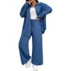 imageFloerns Womens 2 Piece Outfits Slit Hem Longline Blouse and Wide Leg Pants SetDusty Blue Solid