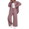 imageFloerns Womens 2 Piece Outfits Slit Hem Longline Blouse and Wide Leg Pants SetDusty Pink