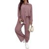 imageFloerns Womens 2 Piece Outfits Slit Hem Longline Blouse and Wide Leg Pants SetDusty Pink