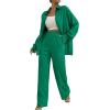 imageFloerns Womens 2 Piece Outfits Slit Hem Longline Blouse and Wide Leg Pants SetGreen