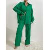 imageFloerns Womens 2 Piece Outfits Slit Hem Longline Blouse and Wide Leg Pants SetGreen