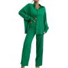 imageFloerns Womens 2 Piece Outfits Slit Hem Longline Blouse and Wide Leg Pants SetGreen