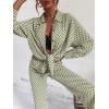 imageFloerns Womens 2 Piece Outfits Slit Hem Longline Blouse and Wide Leg Pants SetGreen Argyle