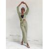 imageFloerns Womens 2 Piece Outfits Slit Hem Longline Blouse and Wide Leg Pants SetGreen Argyle