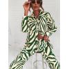 imageFloerns Womens 2 Piece Outfits Slit Hem Longline Blouse and Wide Leg Pants SetGreen Zebra