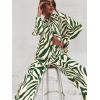 imageFloerns Womens 2 Piece Outfits Slit Hem Longline Blouse and Wide Leg Pants SetGreen Zebra