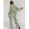 imageFloerns Womens 2 Piece Outfits Slit Hem Longline Blouse and Wide Leg Pants SetGreen Zebra