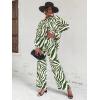 imageFloerns Womens 2 Piece Outfits Slit Hem Longline Blouse and Wide Leg Pants SetGreen Zebra