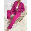 imageFloerns Womens 2 Piece Outfits Slit Hem Longline Blouse and Wide Leg Pants SetHot Pink